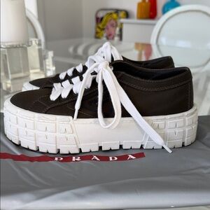 Prada Double Wheel Re-Nylon Tire Gabardine Sneaker Olive